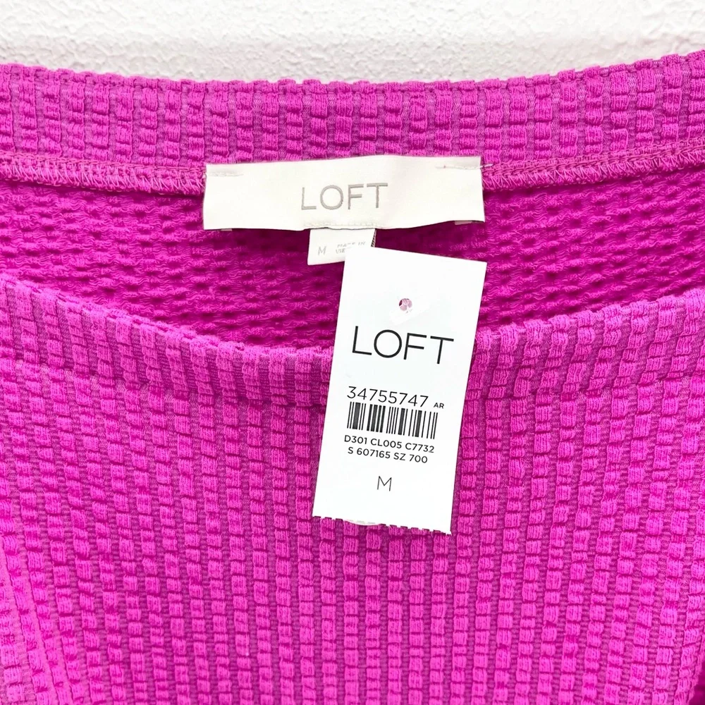 NWT M LOFT Seersucker Women's Hot Pink Tie-Front Top
